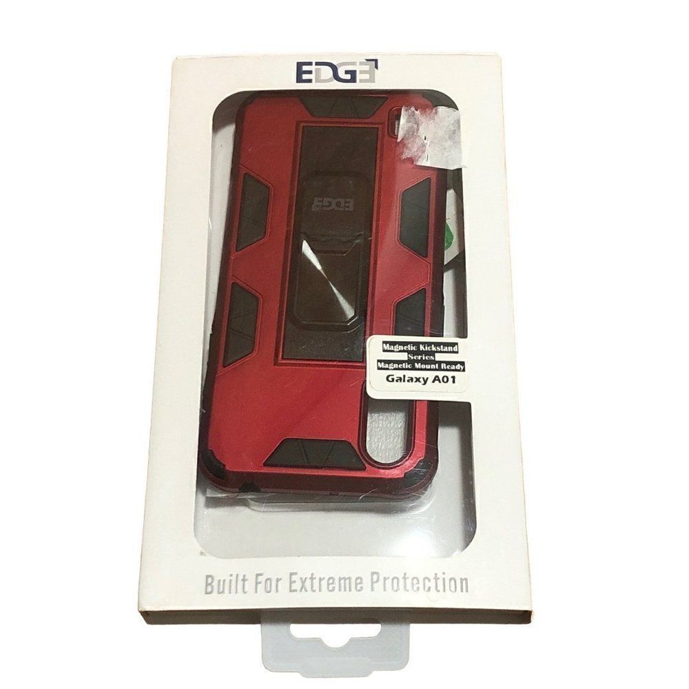 EDGE Galaxy A01 Red magnetic kickstand holster with glass